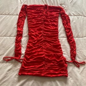 o.vianca ruched red dress: size-small